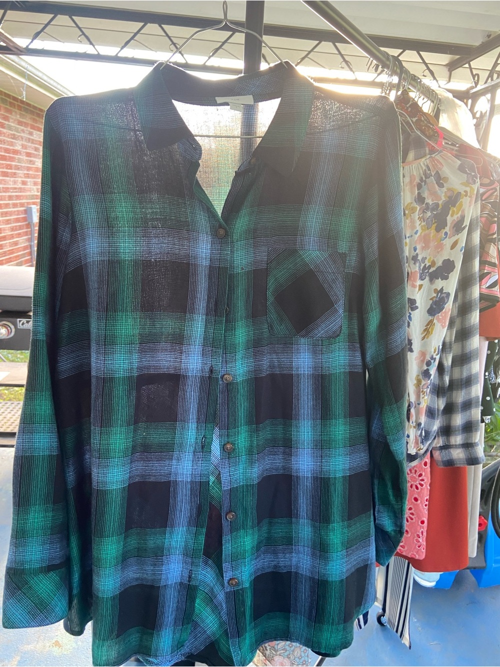 J. Jill Green and Blue Plaid Button-Down Shirt